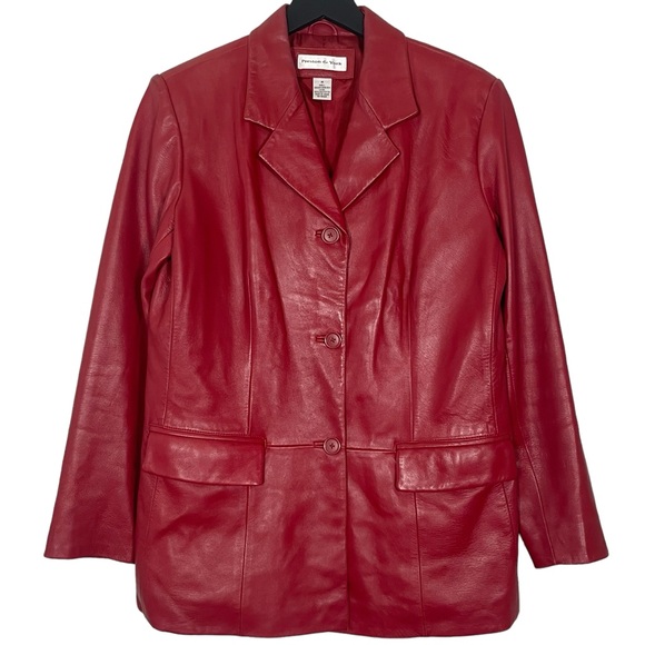 Preston & York Red Lambskin Leather Button Front Blazer Jacket Size M - Picture 7 of 7